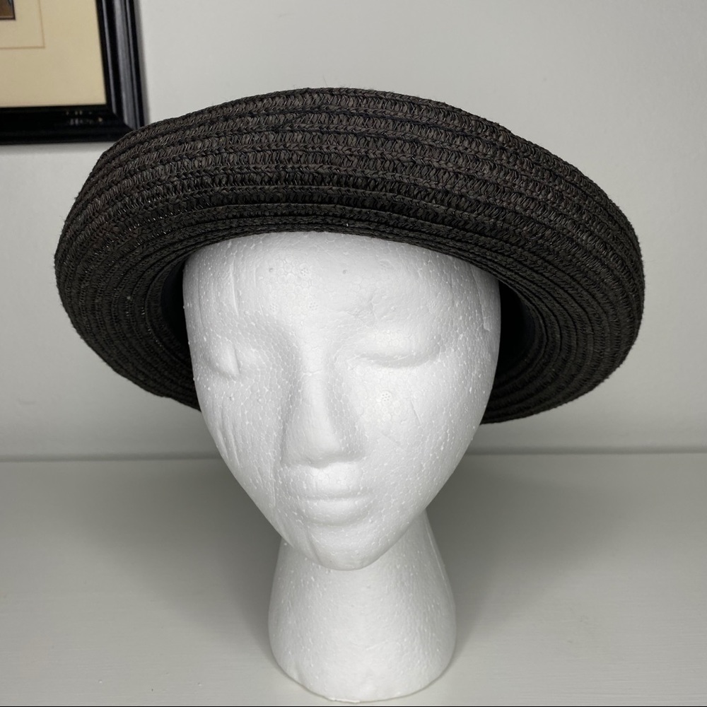 Black Raffia Boater Fedora Hat woven - Picture 2 of 8